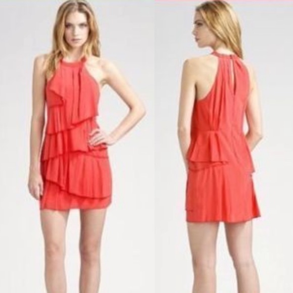 BCBGMaxAzria Dresses & Skirts - BCBGMAXAZRIA Azalered Silk Ruffle Dress 4 G111